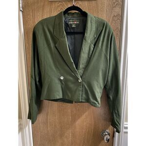 Vintage Outback Red 80s Cropped Blazer Olive Double Breasted 100% Silk Size 10